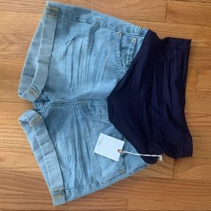 Pink blush maternity jeans shorts
